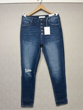 🆕 13/30 KanCan Curvy High-Rise Button-Fly Women's Jeans Dark Blue NWT
